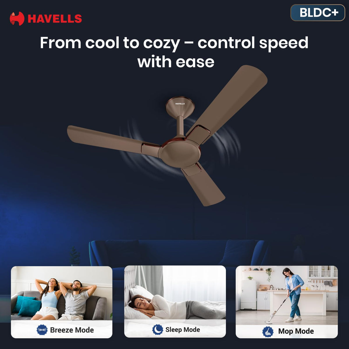 Havells 1200mm Enticer BLDC Prime Ceiling Fan| Compatible with Regulator & Remote| Upto 55% Energy Saving|