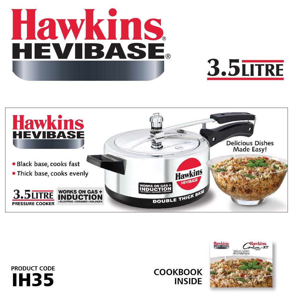 Hawkins Aluminium 3.5 Litre Hevibase Pressure Cooker,Induction Inner Lid Cooker,Silver(Ih35)