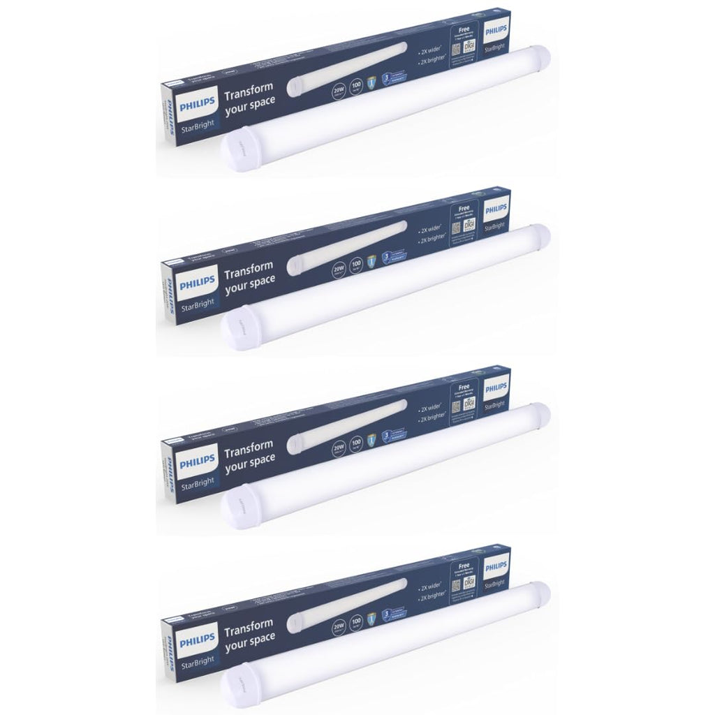 Philips 20-watt LED Batten/Tubelight | StarBright Compact 2-ft Decorative Modern LED Wall Tubelight for Living Room & Bedroom | Cool Day Light, Pack of 4