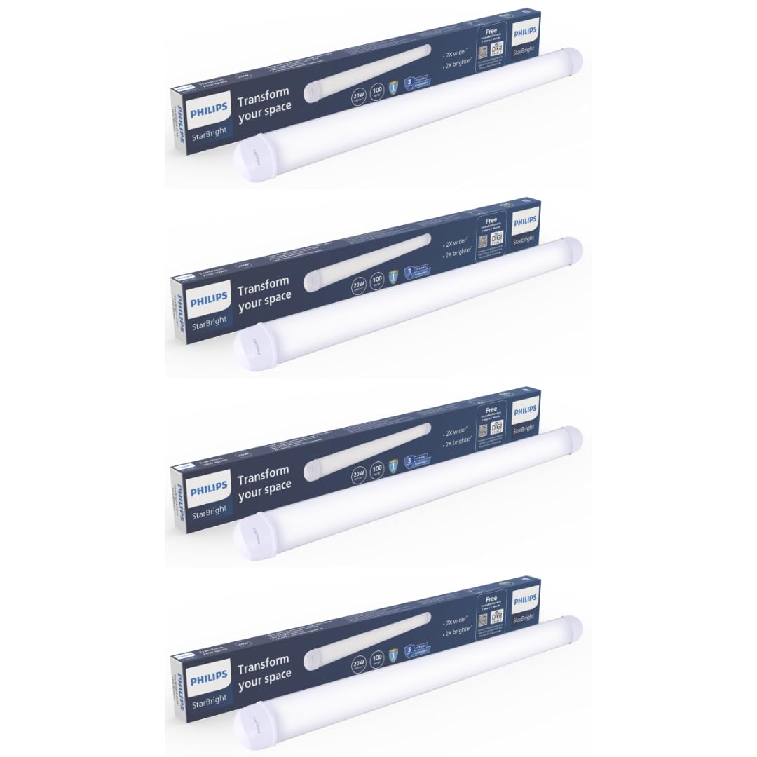 Philips 20-watt LED Batten/Tubelight | StarBright Compact 2-ft Decorative Modern LED Wall Tubelight for Living Room & Bedroom | Cool Day Light, Pack of 4