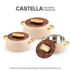 CELLO Castella Insulated Steel Casserole Set of 3 Pcs (1000ml, 1000ml, 1500ml) Gold Beige |