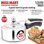 Hawkins 1.5 Litre Miss Mary Pressure Cooker, Small Inner Lid Baby Cooker, Silver (MM15)