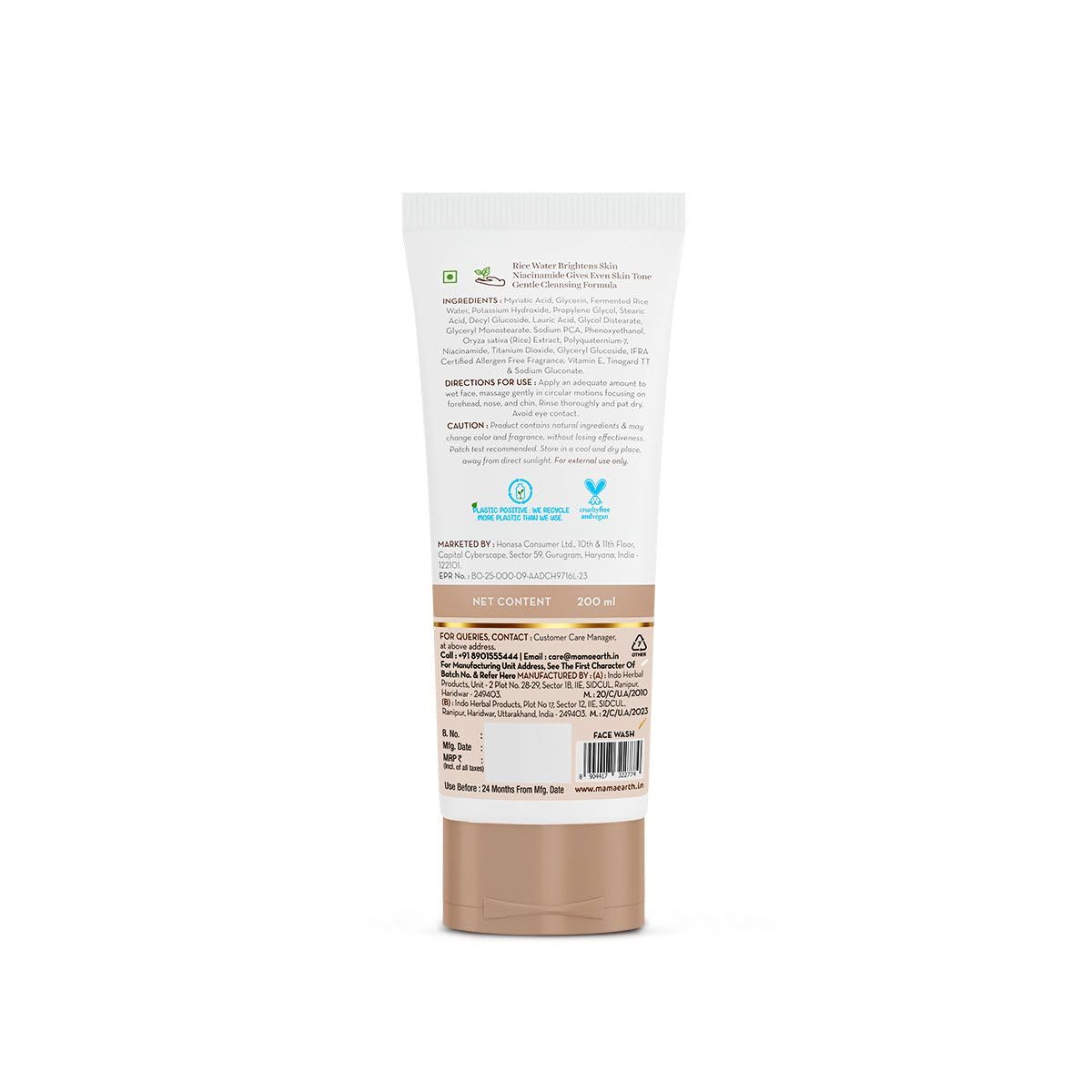 Mamaearth Rice Dewy Bright Face Wash With Rice Water & Niacinamide for Glass Skin,200ml