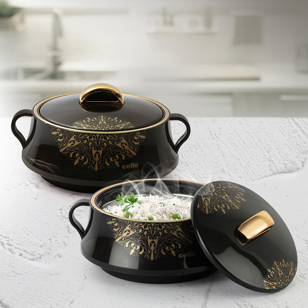 CELLO Midas Set of 2 Pieces Casserole Hot Pot Box For Daily Use & Kitchen 1000ml Each, Black |