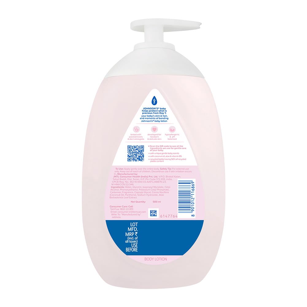 Johnson's Baby Lotion 500ml | With Aloe & Vitamin B5 | Helps Moisturise & Protect Baby's Skin from Dryness | Strengthens Skin's Natural Moisture Barrier | All Skin Types Including Sensitive Skin