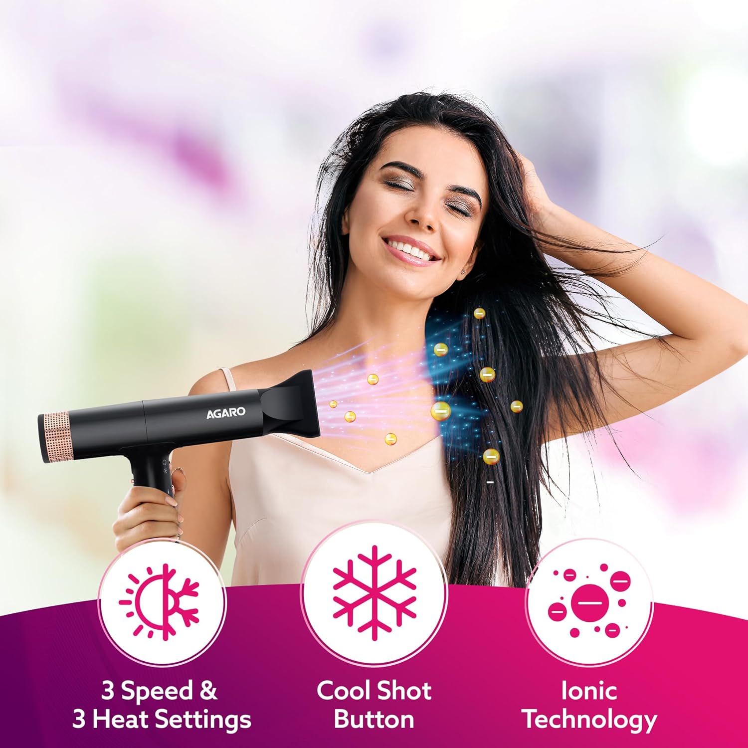 AGARO Royal BLDC Professional Hair Dryer, Brushless Motor, Ionic technology, 2000W, 110000 RPM, Fast Drying, 3 Speed & 3 Temperature Settings, Cool Shot...