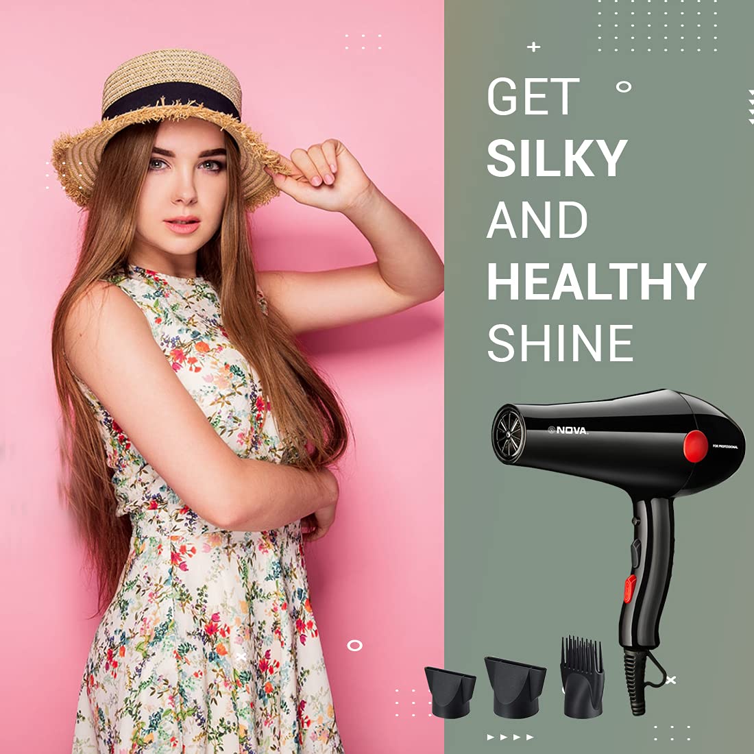 Nova NHP 8215 1800 Watts Professional Hair Dryer for Women (Black/RED)