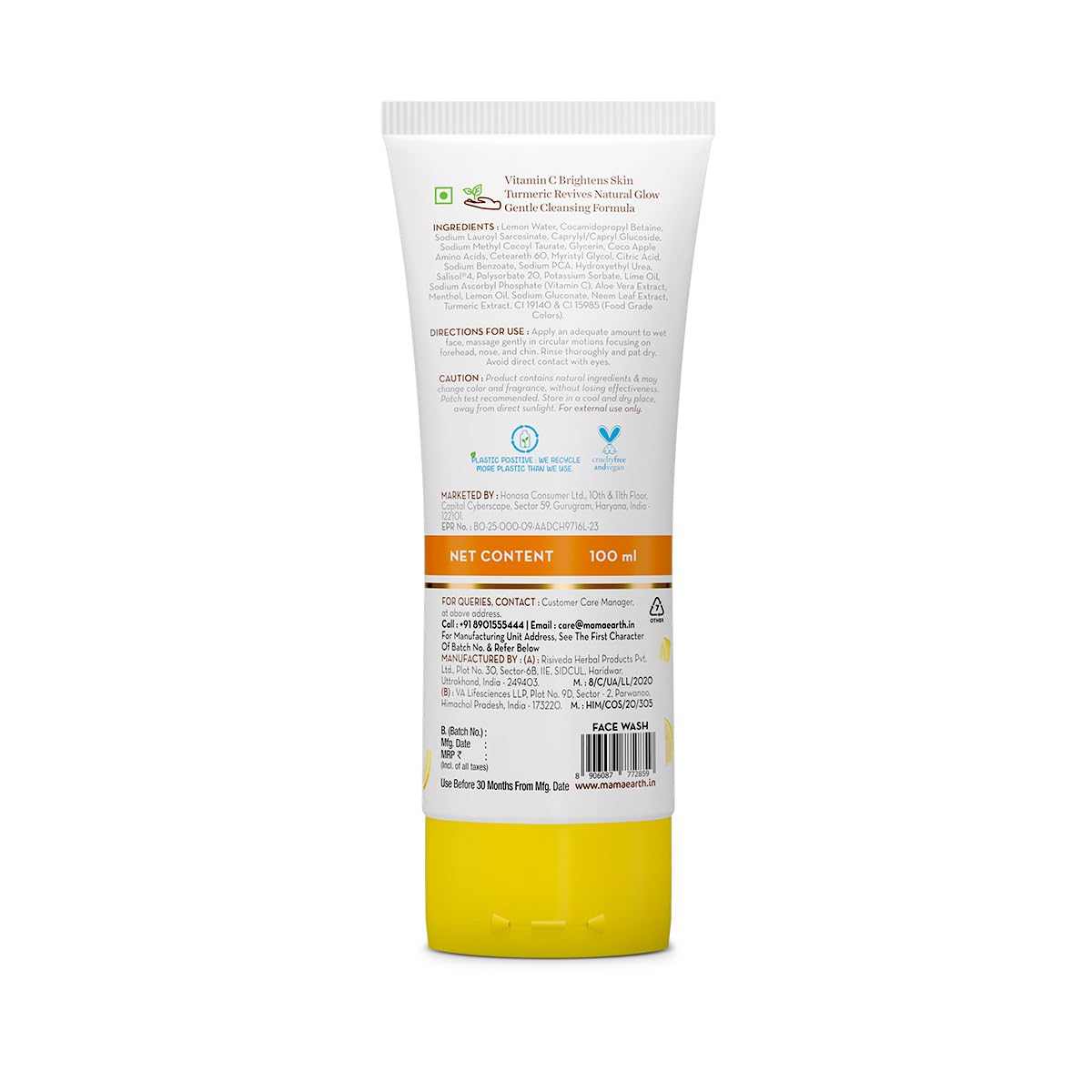 Mamaearth Vitamin C Face Wash with Vitamin C and Turmeric for Skin Illumination - 100 ml