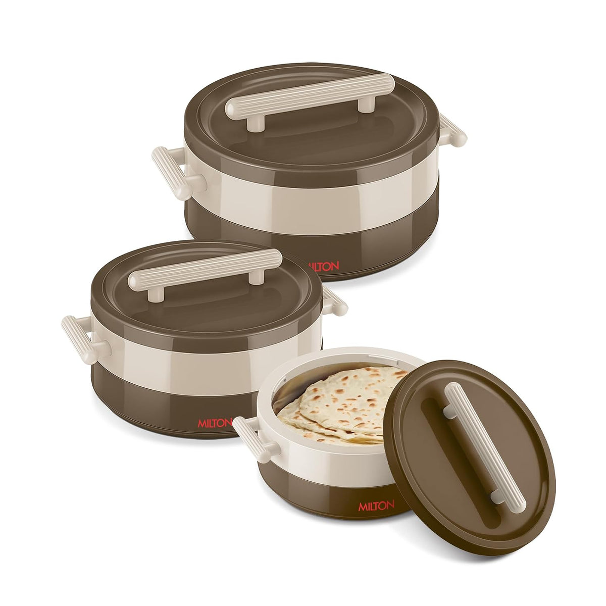 MILTON Valenza Insulated Inner Stainless Steel Jr. Casserole Set | 3 (400ml, 750ml, 1250ml),Brown