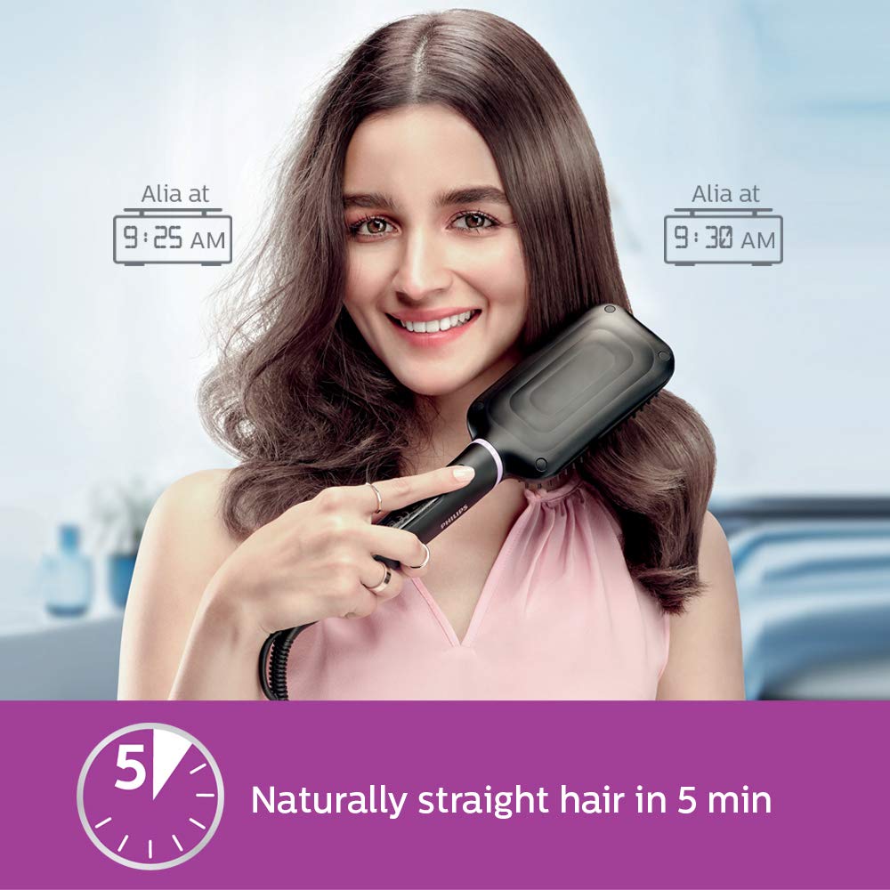 Philips Professional Hair Dryer BHD356/10 2100 Watts Thermoprotect, 6 Heat & Speed Settings, Black & Philips Heated Hair Straightening Brush BHH880/10, Black
