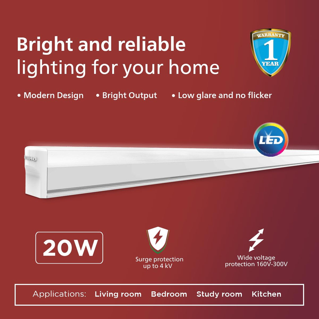 PHILIPS 20W Ujjwal LED Batten, LED Tubelight for Home, Cool Day Light, Pack of 2