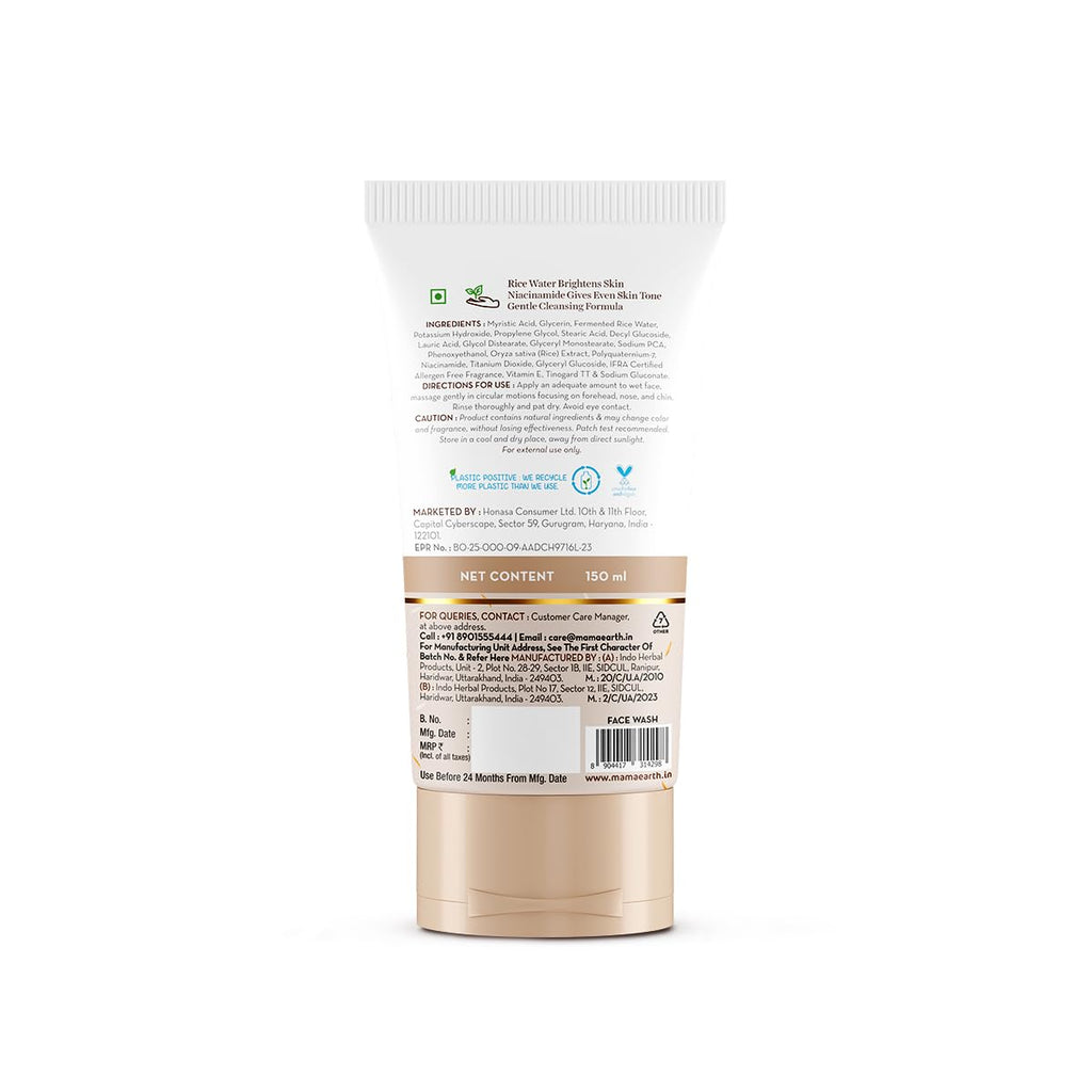 Mamaearth Rice Dewy Bright Face Wash With Rice Water & Niacinamide for Glass Skin,150ml