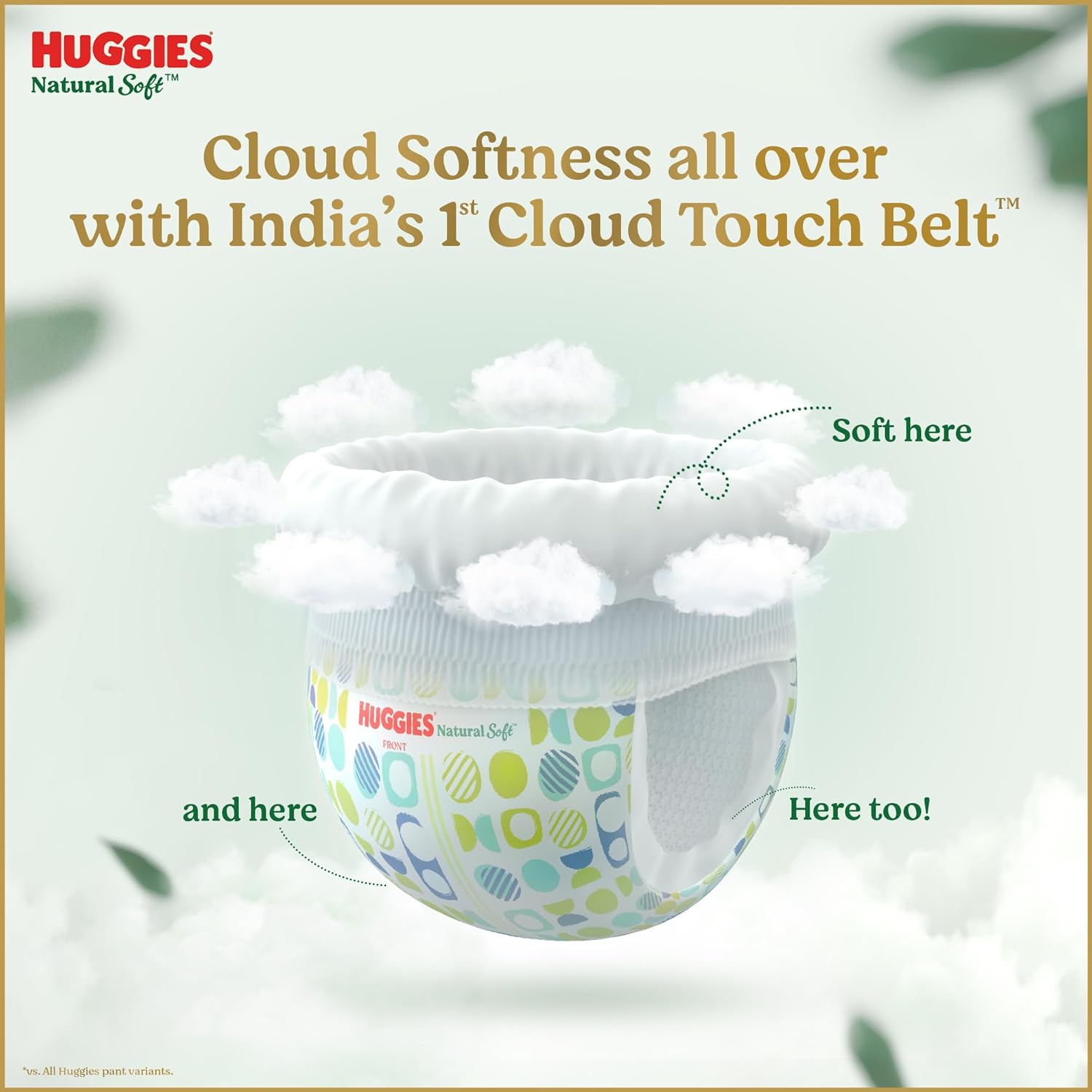 Huggies Natural Soft Day+Night Combo|Premium Pant style baby diapers| Medium (M) Size (7-12 Kgs), 82 count |Our No.1 Soft Pants with Cloud soft belt...