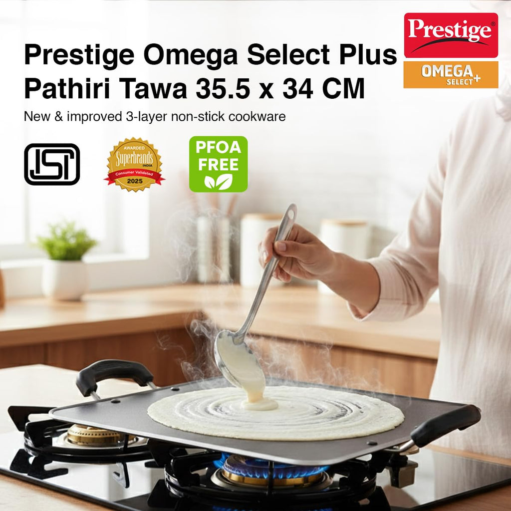 Prestige Omega Select Plus Aluminium Square Pathri Tawa 31cm|3 Layer Teflon Non Stick|Metal Spoon Friendly