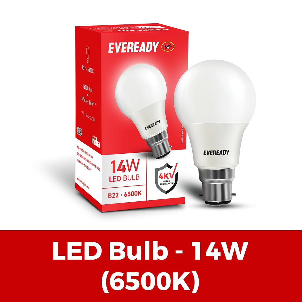 EVEREADY 12W LED Bulb, Cool White Day Light (6500K), E27 Base | Energy-Efficient, 4kV Surge Protection, Long-Lasting Durability, Pack of 3