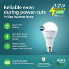 PHILIPS 12W Emergency Bulb|Rechargeable Emergency Bulb for Power Cuts|Backup : Upto 4hrs, Cool Day Light,Pack of 6, b22d, LED