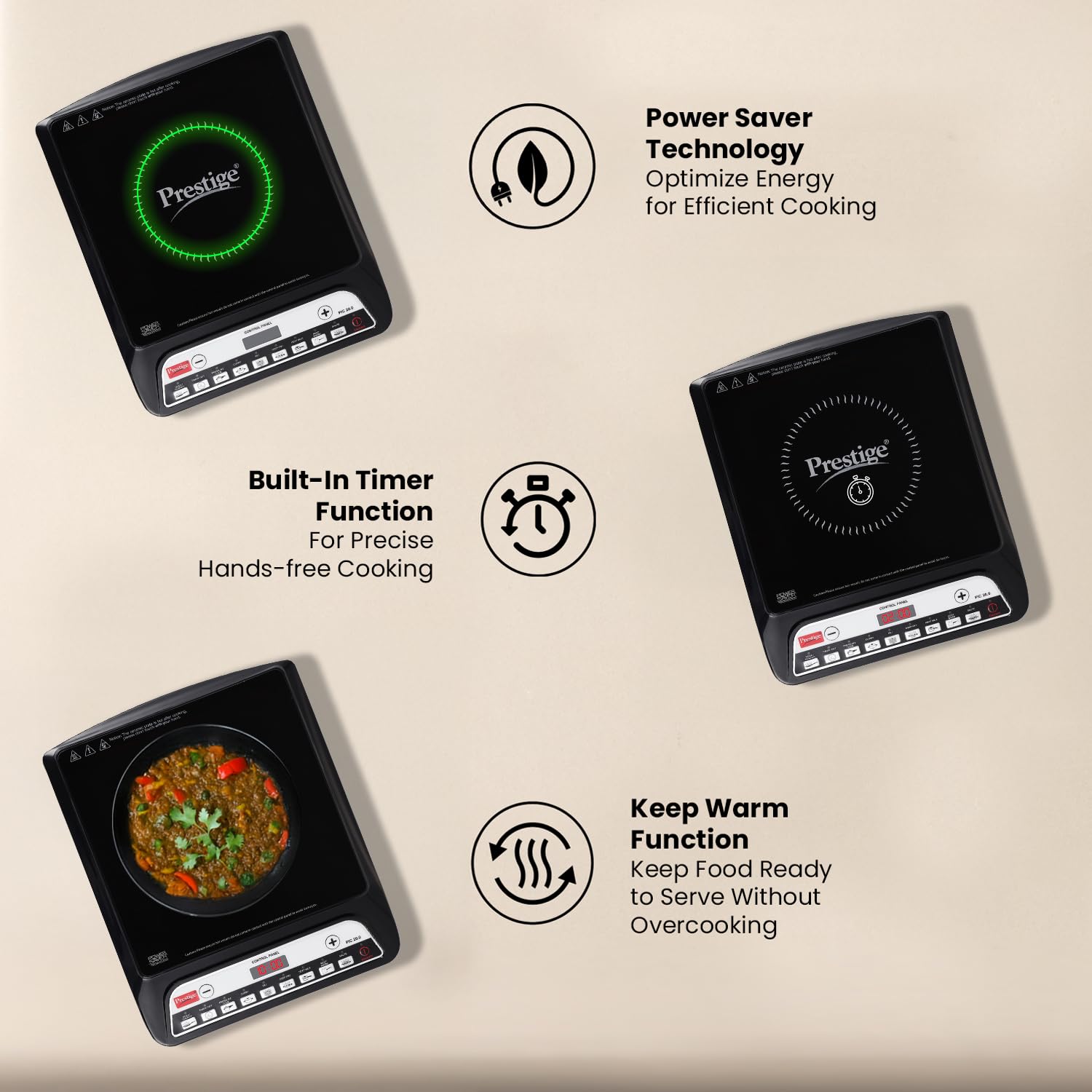 Prestige PIC 20 1600 Watts Induction Cooktop | 4KV Surge Protection | 8 Preset Indian Menu Options & Timer | Soft Touch Button | Easy to Clean | Portable | Black | 1Y Warranty | BIS