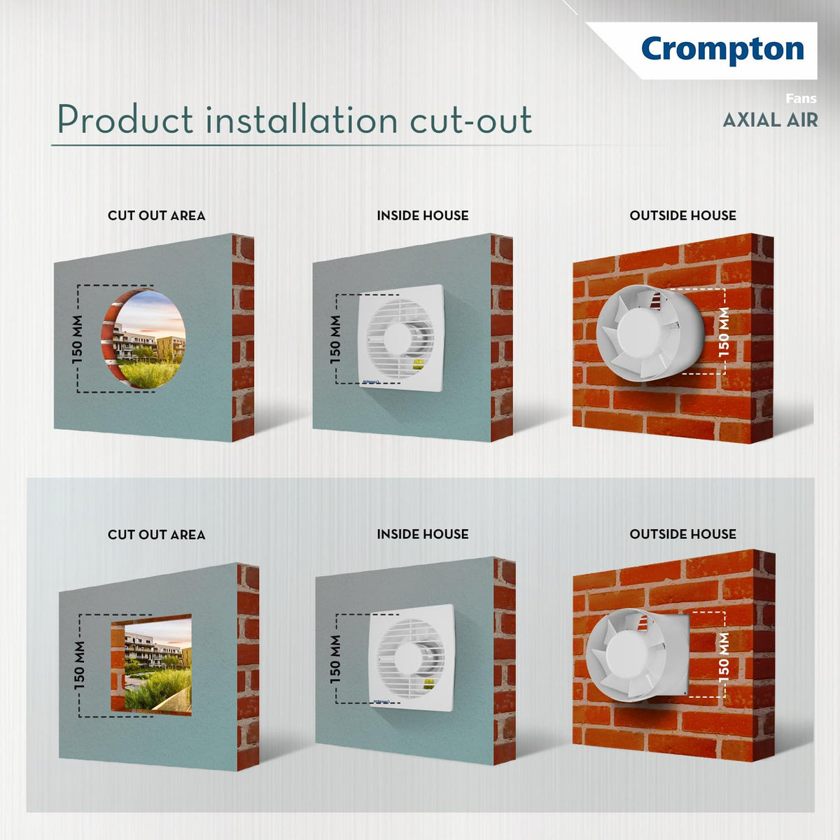Crompton Axial Air High-Speed Plastic Exhaust/Ventilation Fan (150 mm/6 Inches, White, Pack of 1)