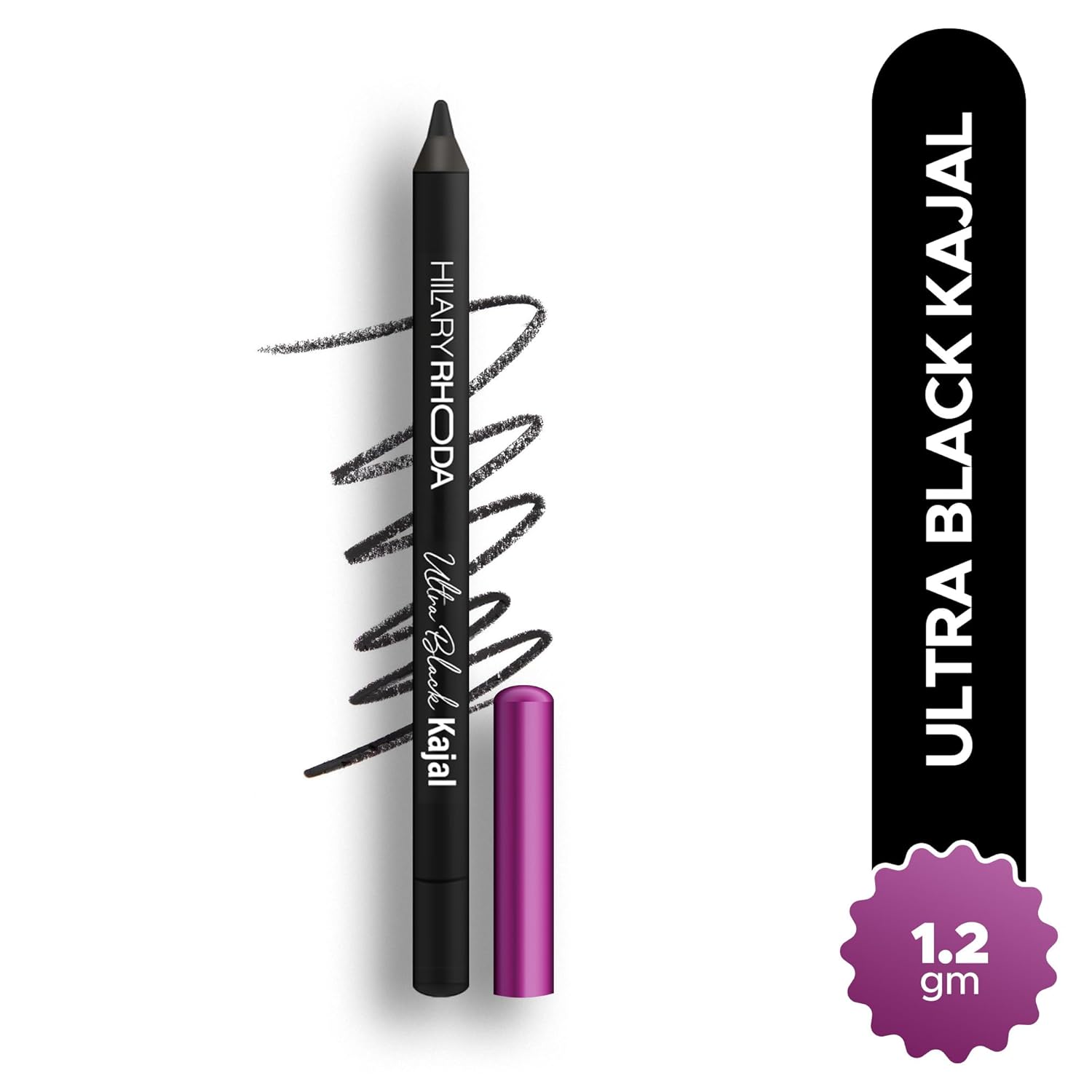Hilary Rhoda Ultra Black Kajal | 18H Long-Lasting Kajal Eyeliner | Waterproof, Smudge-Proof | Soft & Safe for Sensitive Eyes | Intense Matte Finish | 1.2g