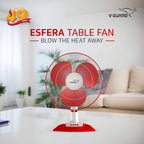 V-Guard Esfera Table Fan | 3 Speed Settings | 1350 RPM Powerful Motor | Corrosion Resistant Powder-Coated Metal Guards | White Red | 40cm (400mm)