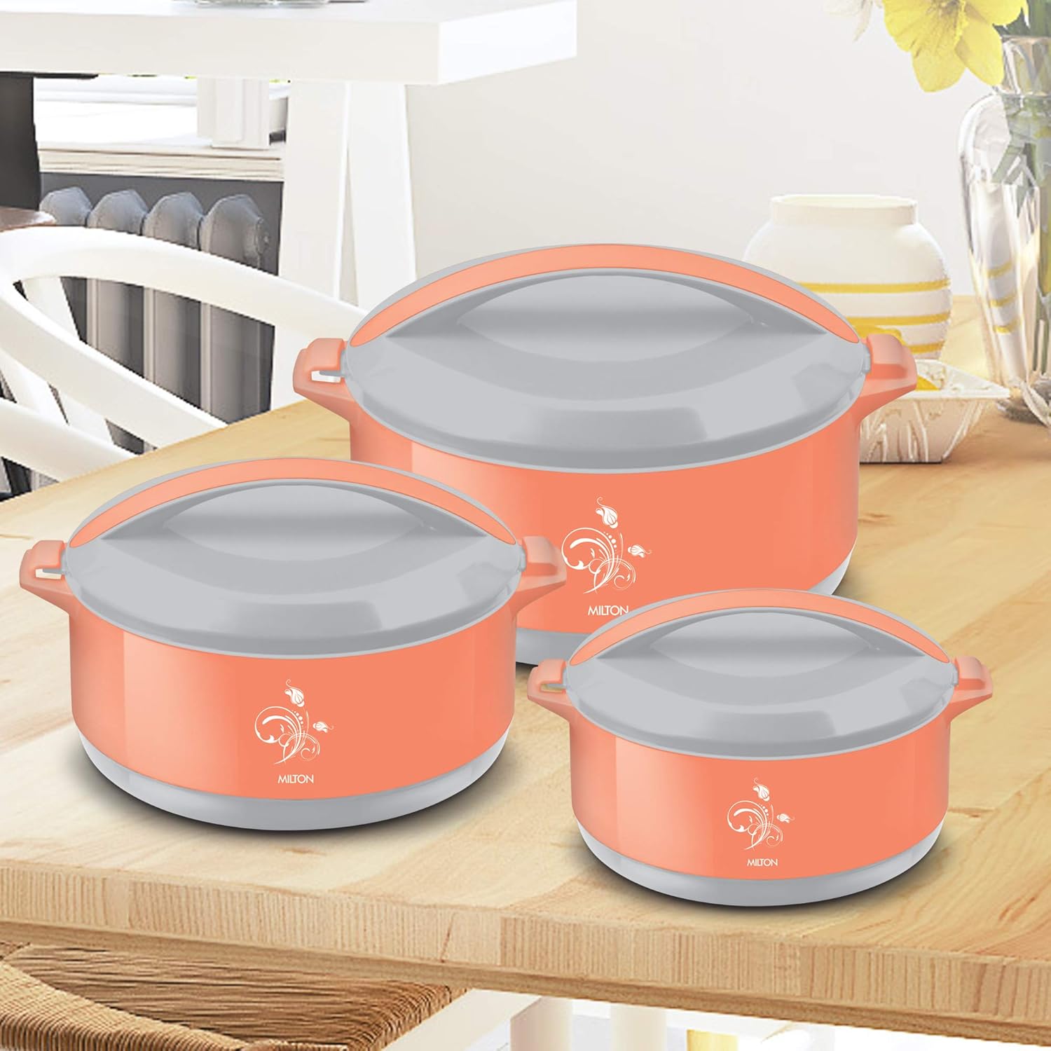MILTON Divine Jr. Inner Stainless Steel Serving Casserole Gift Set of 3 (430 ml, 830 ml, 1400 ml)