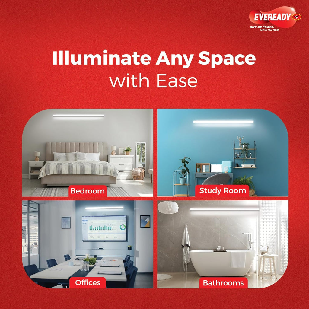 EVEREADY Ultraslim 10W LED Batten, Cool Day Light (6500K), Stylish, Energy-Efficient & Durable Lighting Solution, Pack of 2