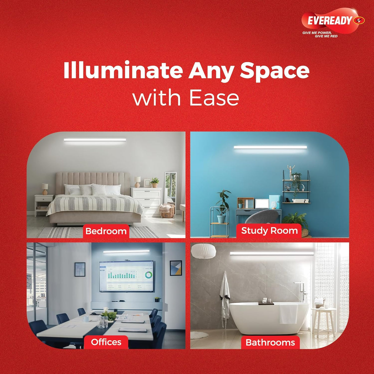 EVEREADY Ultraslim 10W LED Batten, Cool Day Light (6500K), Stylish, Energy-Efficient & Durable Lighting Solution, Pack of 2