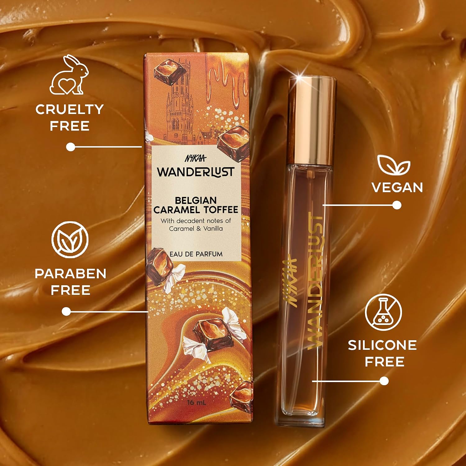 Nykaa Wanderlust Belgian Caramel Toffee Eau De Parfum I Travel size, mini Perfume for Women – 16 ml I Caramel & Vanilla Perfume | Long–Lasting,...