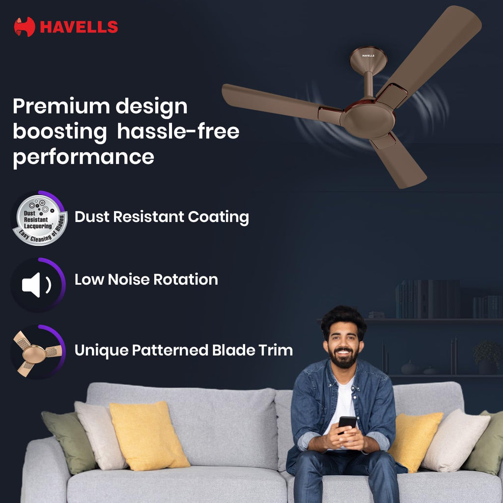 Havells 1200mm Enticer BLDC Prime Ceiling Fan| Compatible with Regulator & Remote| Upto 55% Energy Saving|