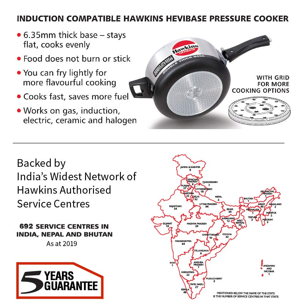 Hawkins Aluminium 3.5 Litre Hevibase Pressure Cooker,Induction Inner Lid Cooker,Silver(Ih35)