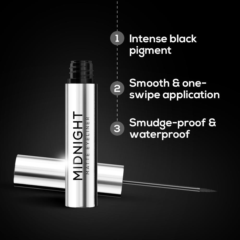 RENEE Midnight Matte Eyeliner, Darkest Black, Long Lasting, Smudge-Proof & Waterproof Formula, One-Swipe-Application with Intense Pigment, Enriched with...