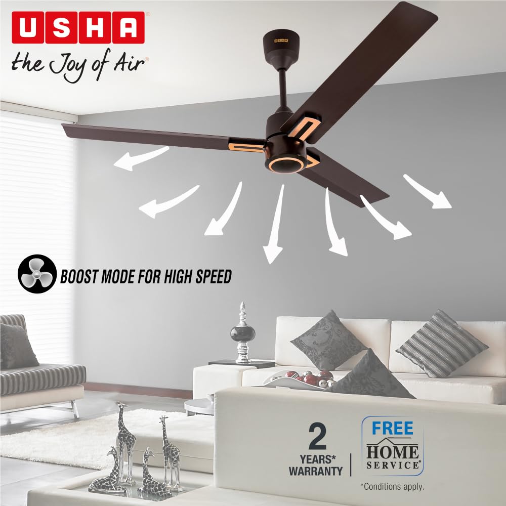 USHA AeroEdge Plus 1200mm BLDC Ceiling Fan with IR Remote |LED Indicator|BEE 5 Star Rated Energy Efficient |100% Copper Motor|High Air Delivery 220CMM|3-Year Motor & 2-Year PCB Warranty|(Smoke Brown)