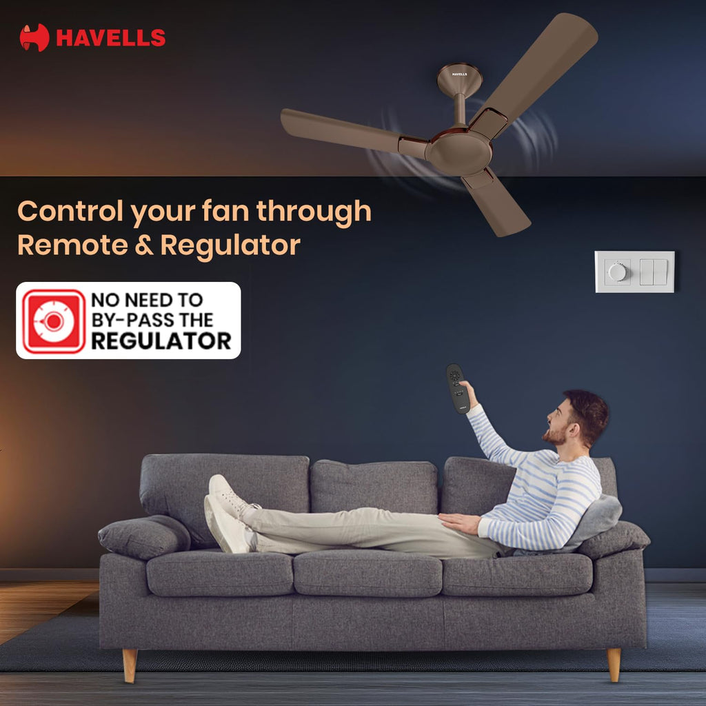 Havells 1200mm Enticer BLDC Prime Ceiling Fan| Compatible with Regulator & Remote| Upto 55% Energy Saving|
