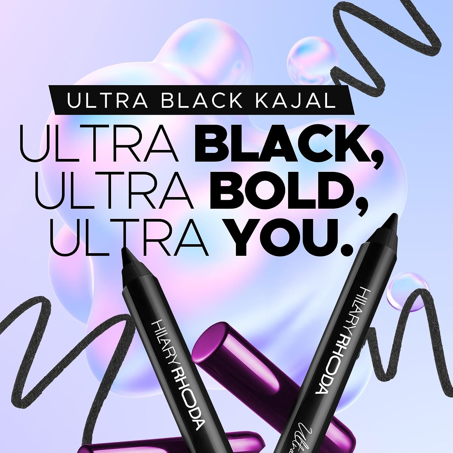 Hilary Rhoda Ultra Black Kajal | 18H Long-Lasting Kajal Eyeliner | Waterproof, Smudge-Proof | Soft & Safe for Sensitive Eyes | Intense Matte Finish | 1.2g