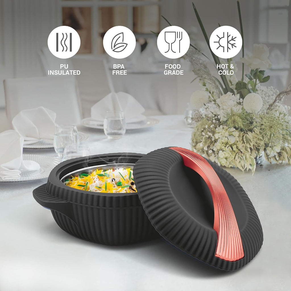 MILTON plastic Oyster Jr. Gift Set PU Insulated Casserole, Set of 3 (455 ml, 860 ml, 1275 ml), Black