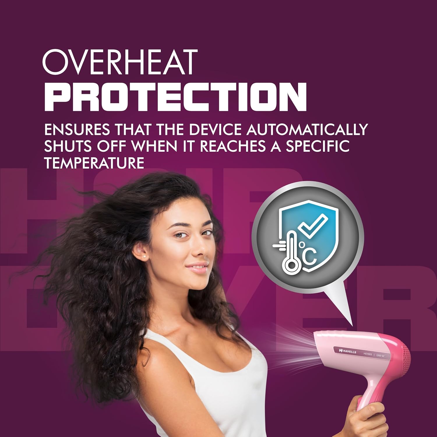 Havells 1200W Powerful Hair Dryer|Overheat Protection|2 Heat Settings (Hot/Warm)|Hd1903-1200 Watts