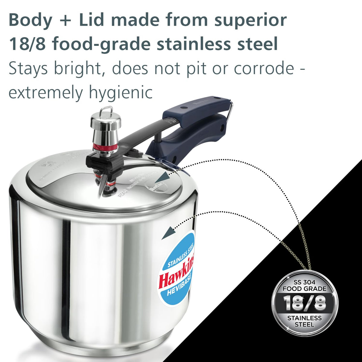 Hawkins 3 Litre Pressure Cooker | Stainless Steel | Hevibase | Straight Body | Tall Design | Induction Safe | Ideal for 3–4 persons | Silver...