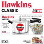 Hawkins Classic 5 Litre Pressure Cooker | Straight Body | Gas Compatible | Ideal for 5–7 persons | ISI Certified | 5 Year Guarantee | Silver (CL50)
