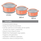 MILTON Divine Jr. Inner Stainless Steel Serving Casserole Gift Set of 3 (430 ml, 830 ml, 1400 ml)