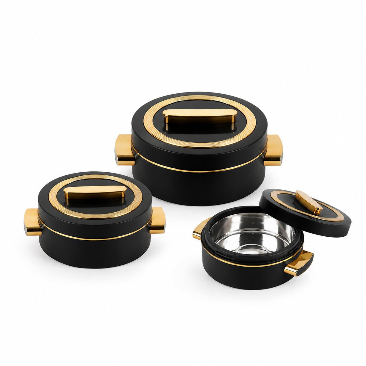 CELLO Satin Insulated Casserole Hot Pot Box Set of 3 Pcs (500ml, 1000ml, 1500ml) Black |