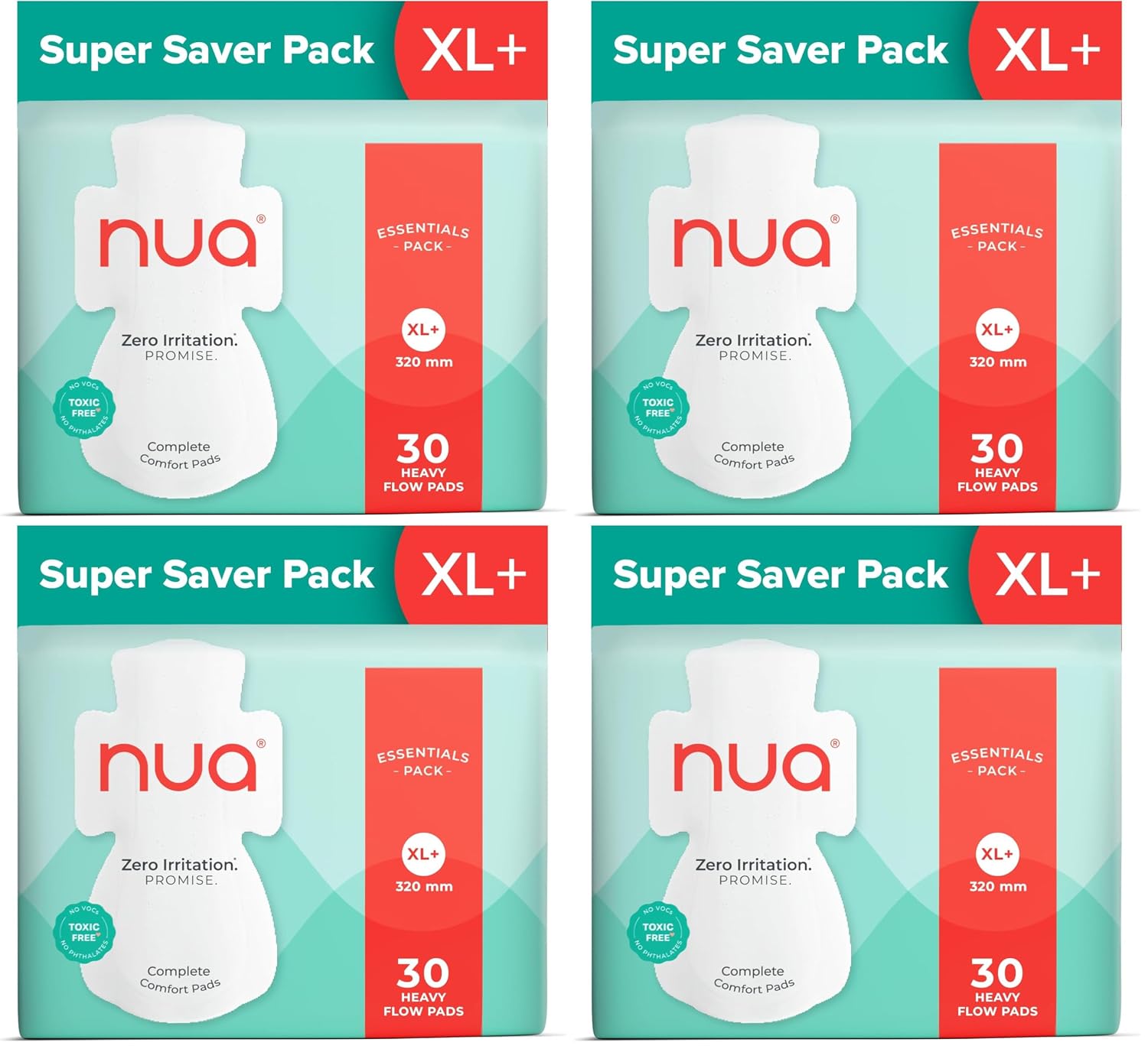 Nua Ultra Safe| 30 Heavy Flow -XL+ | SUPER SAVER PACK | Leakproof & Toxic Free Sanitary Pad (Pack of 120)