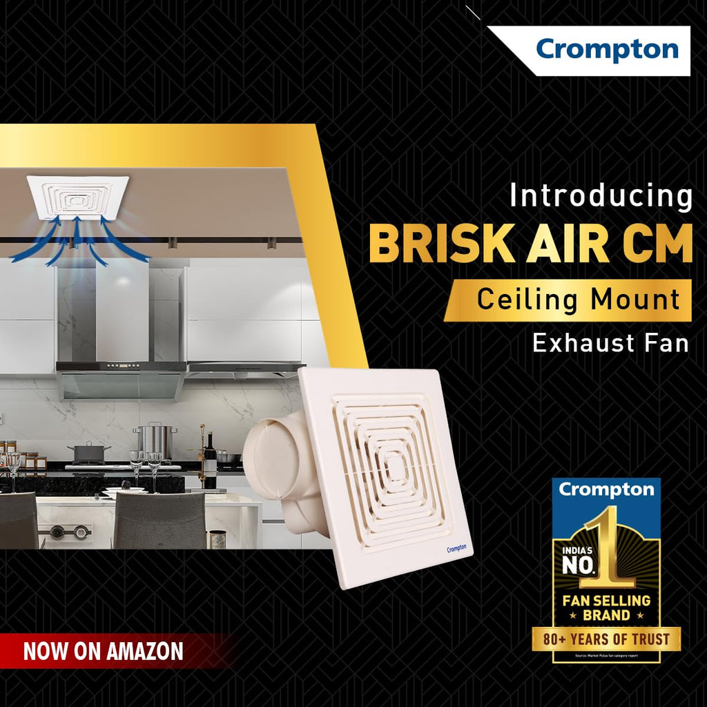 Crompton Brisk Air CM 110 mm(4 inch) Office/Kitchen/Bathroom Exhaust (Ventilation) Fan | Automatic Louvers | Glass,Wall & Ceiling Mount | Low Noise | 75 CMH Powerful Suction | 2 Year Warranty | White