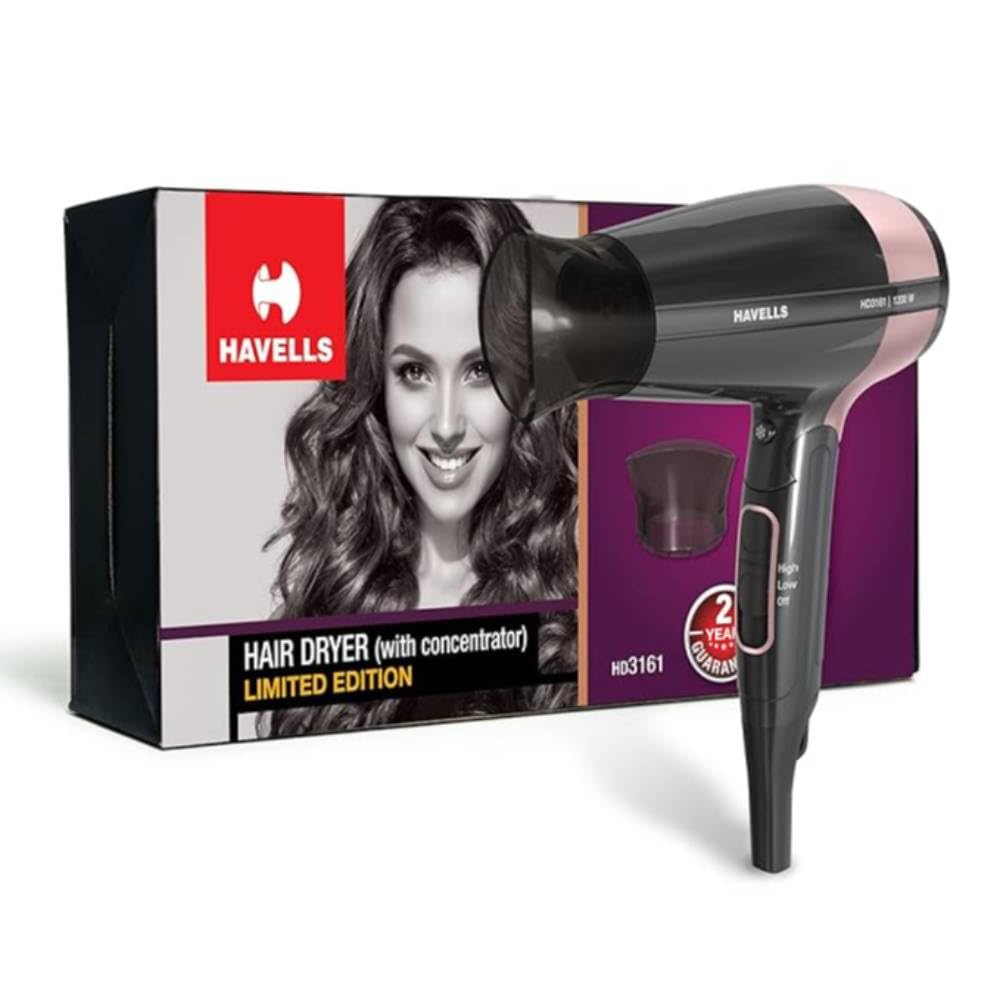 Havells 1200W Foldable Hair Dryer; 3 Heat Settings With Cool Shot (Hot/Cool/Warm),Heat Balance Technology|Cool Black|Your Perfect Blow Dry Companion For...
