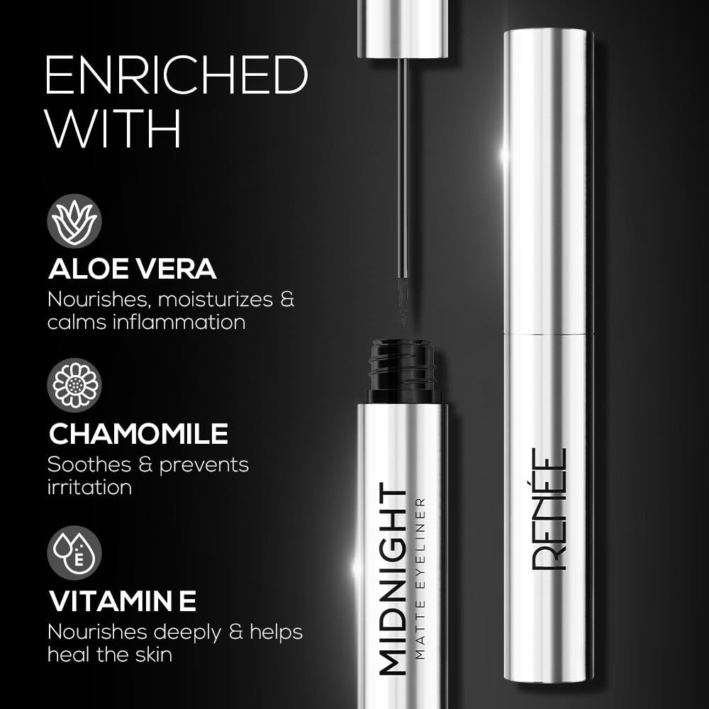 RENEE Midnight Matte Eyeliner, Darkest Black, Long Lasting, Smudge-Proof & Waterproof Formula, One-Swipe-Application with Intense Pigment, Enriched with...