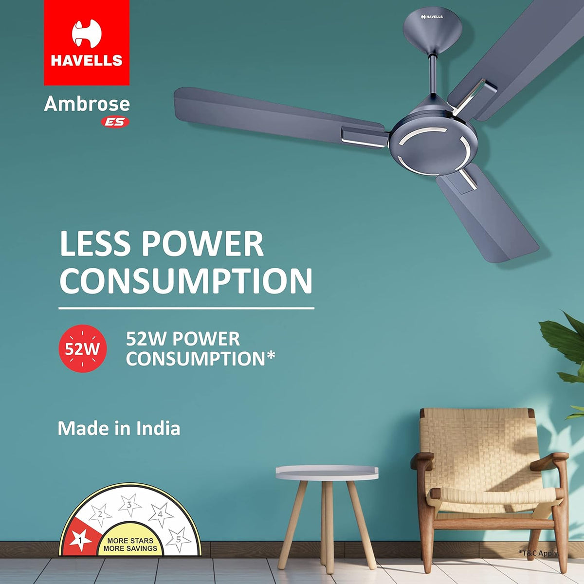 Havells 1200mm Ambrose Energy Saving High Speed Ceiling Fan|