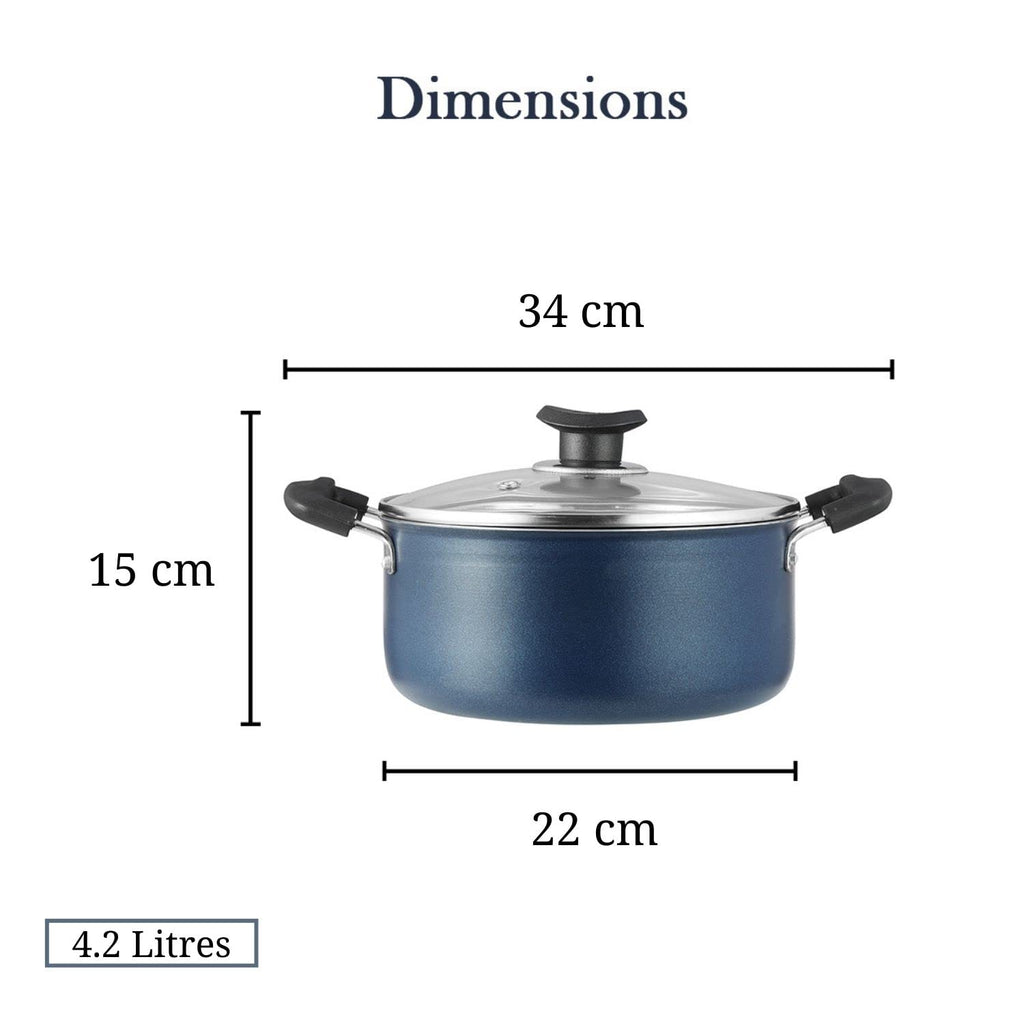 Vinod Zest Aluminium Non Stick Saucepot with Glass Lid - 4.2 Litre, 22 cm | 3 mm Extra Thick | Swiss Quality | 3 Layer Coating | Metal Spoon Friendly - 1 Year Warranty