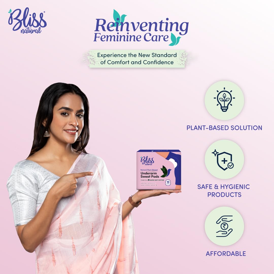 BLISSNATURAL Disposable Underarms Sweat Pads For Women | Pack of 10 |