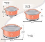MILTON Divine Jr. Inner Stainless Steel Serving Casserole Gift Set of 3 (430 ml, 830 ml, 1400 ml)