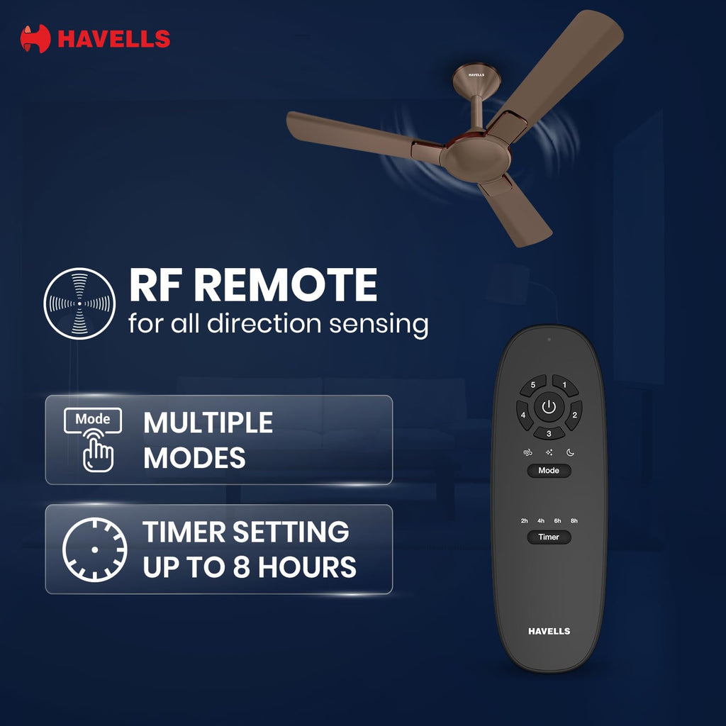 Havells 1200mm Enticer BLDC Prime Ceiling Fan| Compatible with Regulator & Remote| Upto 55% Energy Saving|