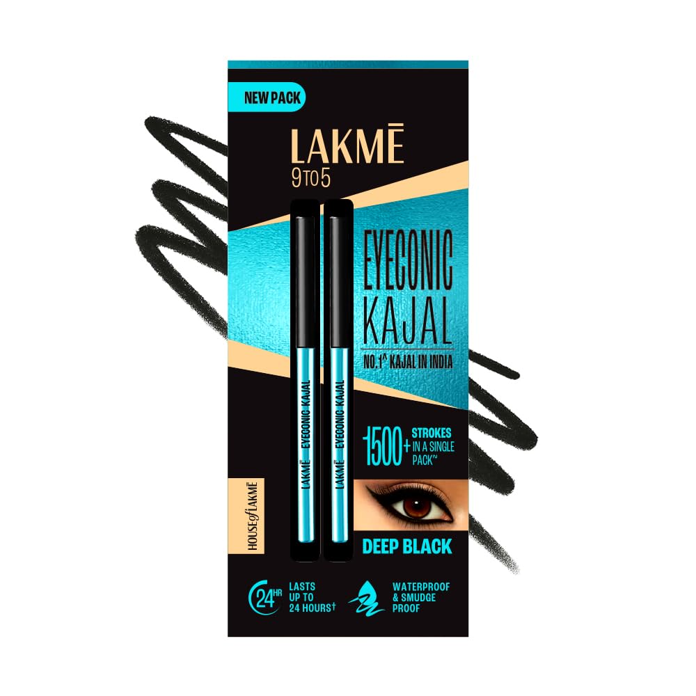 LAKMÉ Eyeconic Black Kajal 0.35 g (Combo Pack of 2) Matte Kohl Liner in a Twist Up Pencil - Waterproof|| Smudge Proof & Long Lasting Eye Makeup